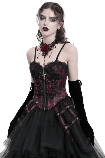 Brocade Corset with Chains and Adjustable Garter Straps